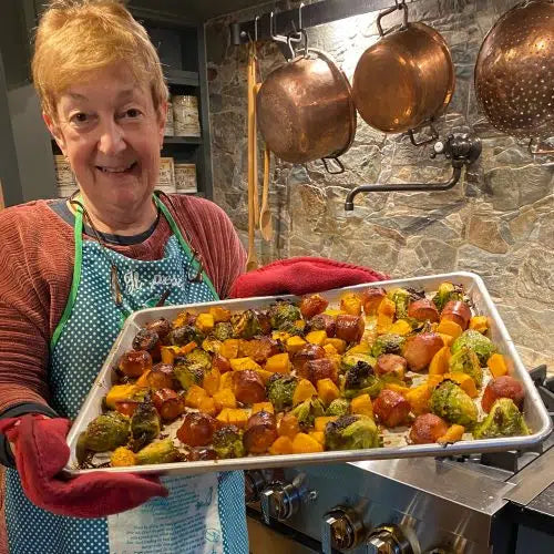 Sheet Pan with Maple Roasted Sausage, Buttercup and Brussels