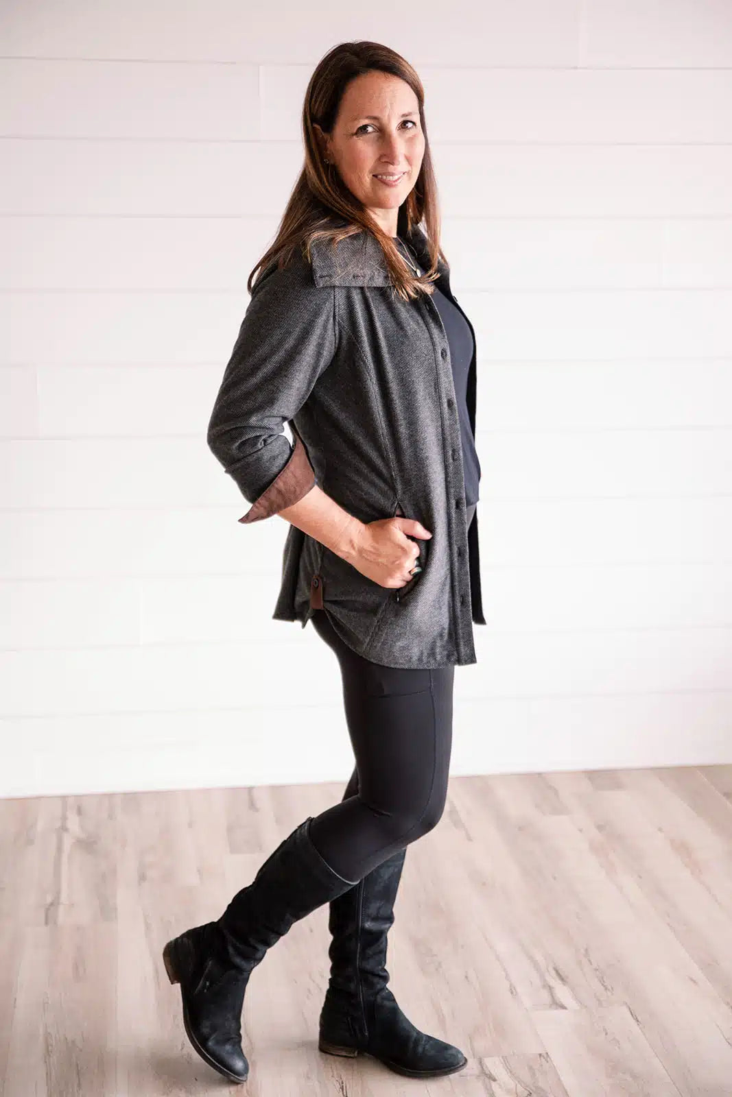 Model outdoors wearing HEIMmade August 2024 jacket
