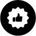 Most popular badge with star and thumbs-up icon